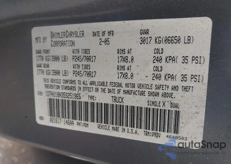2005 Dodge Ram 1500 Slt/Laramie z USA, uszkodzony, nr VIN 1D7HU18N35S251965